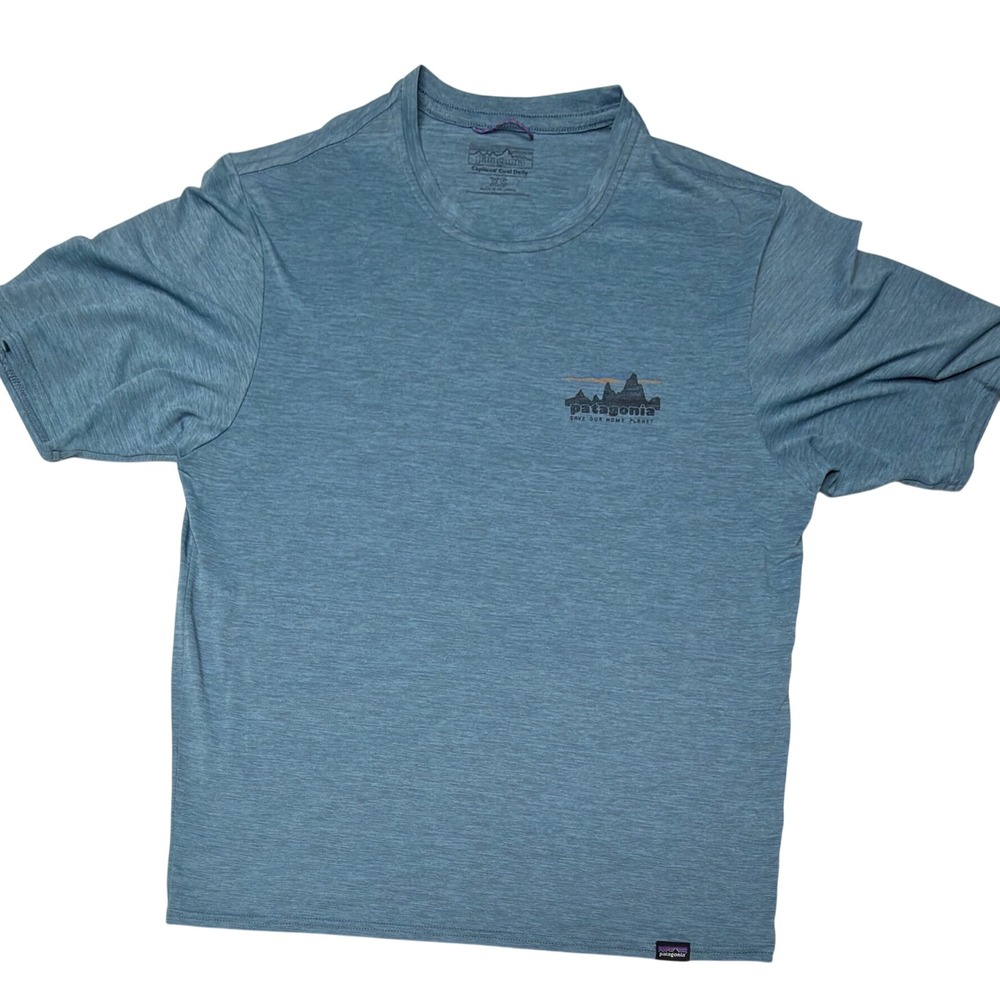 Patagonia Capilene Cool Daily Shirt XS Blue Save Our Home Planet Graphic Tee T9